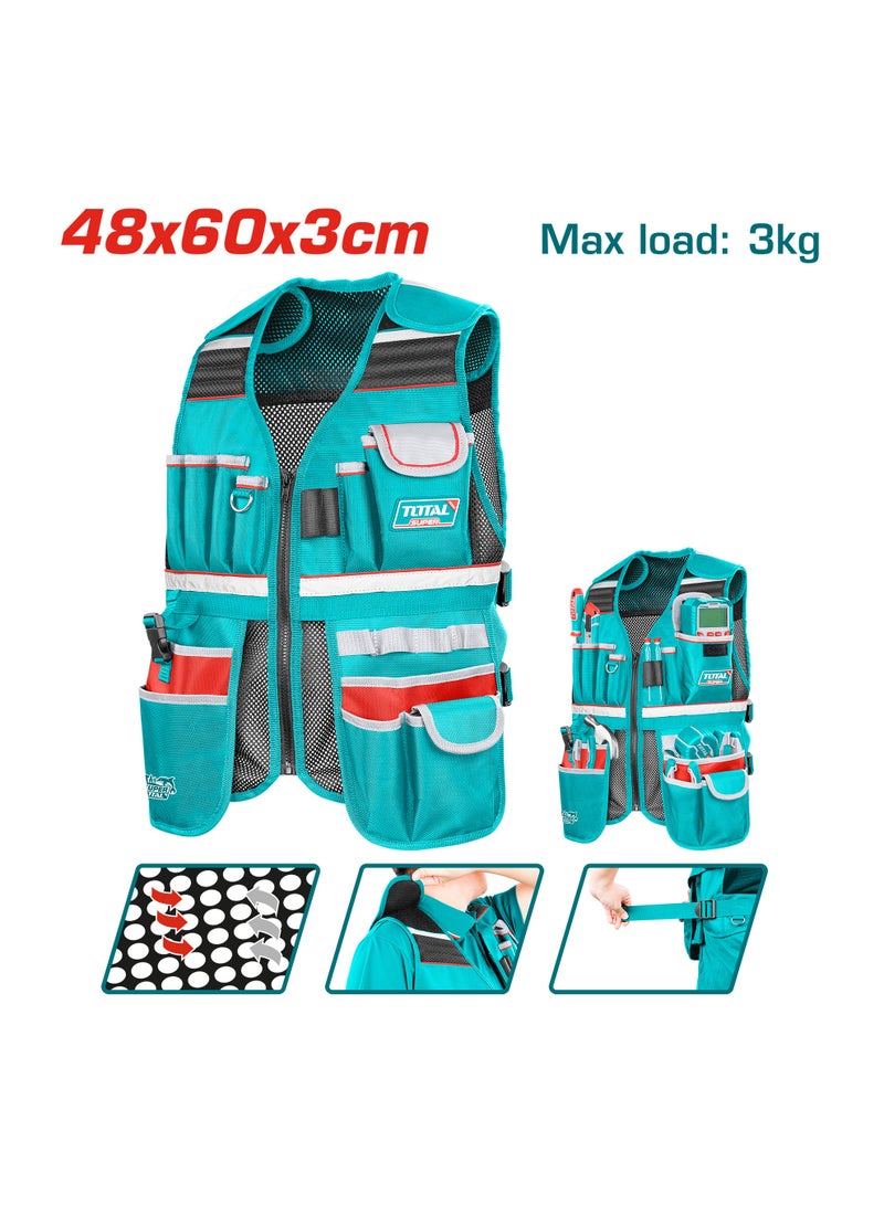 توتال طقم حقائب أدوات من توتال مكوّن من ٤ قطع، يشمل حقيبة أدوات بطول ١٦ بوصة، وحقيبة أدوات بعجلات بطول ٢٠ بوصة، وسترة أدوات، وحقيبة خصر للأدوات، مصنوع من قماش بوليستر أكسفورد عالي التحمل، باللونين الفيروزي والأحمر - Image 4